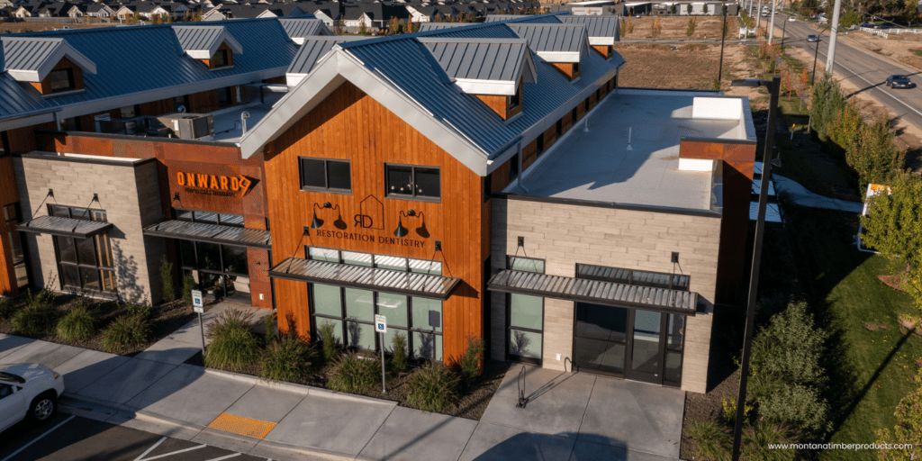 custom commercial facade - commercial dental office facade - montana timber products